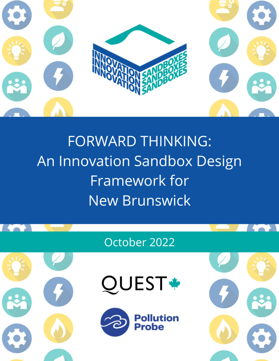 A report cover that reads, "Forward Thinking: An Innovation Sandbox Design Framework for New Brunswick"